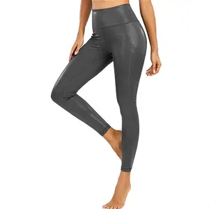 高腰瑜伽裤健身房女士运动服装制造商批发运动健身闪亮女式口袋打底裤
