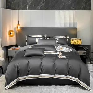 High quality luxury modern style wide edge design high thread count long stapled cotton satin weave bedding set