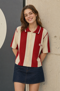Cardigan en tricot rétro Y2K, style streetwear, avec broderie personnalisée, logo en lettres, tricot rayé bicolore pour femmes, tenue quotidienne OOTD - Product Image 4