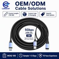 Cable USB 3.0 Tipo-A a Micro-B LUNG KAY OEM, 5Gbps SuperSpeed, 5M, Blindado, con Inyector de Energía para Disco Duro Externo y Cámara