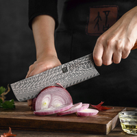 XINZUO Couteau Nakiri de cuisine pointu fait main en acier damas 67 couches avec manche en bois de fer du désert boîte-cadeau