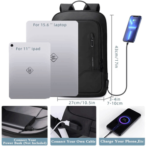 Sac à dos pour ordinateur portable anti-vol imperméable personnalisé à la mode avec USB, sac à dos unisexe en polyester ultra-fin - Product Image 2