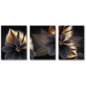 Nouvelle peinture décorative triple feuille d'or noire noyau salon peinture sans cadre - Product Image 2
