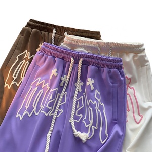 Custom Logo Casual Mid 3D Foam Puff Printed Cotton Summer Shorts Drawstring Mens <b>Elastic</b> Waist Jogger Sweat Shorts - Product Image 1