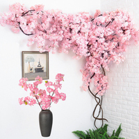 Vente en gros de branche de fleur de cerisier en soie artificielle rose pour la maison bricolage décoration murale aménagement paysager