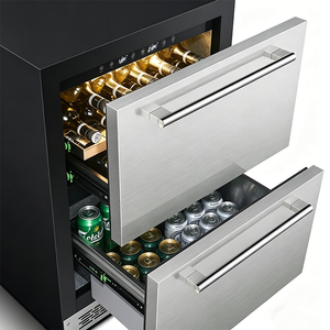Réfrigérateur de bar à vin et bière noir et durable en acier inoxydable, <span class=keywords><strong>encastrable</strong></span>, 145 L, sans givre, double zone, pour la maison et le bureau, avec tiroirs - Product Image 4