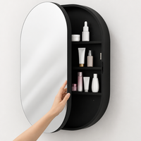Armoire de salle de bain ovale moderne à LED, en bois massif, avec rangement, design mural en arc, pour appartement et hôtel