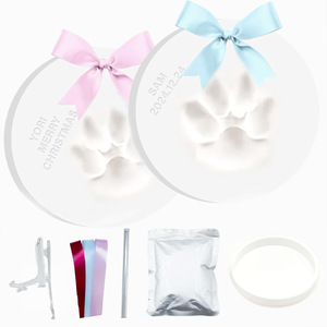 Ensemble d'empreintes de pattes d'animaux en argile blanche, souvenirs faits à la main pour chats et chiens, ornements de décoration pour la maison, 2020 - Product Image 2