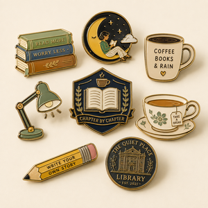 Broche en émail personnalisée avec logo pour bibliothèque, sac à dos, veste, sac, accessoires cadeaux, vente en gros - Product Image 1