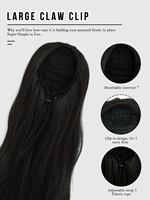 Extensions de cheveux noirs 28 pouces, perruque à clip, taille ajustable, queue de cheval bouclée, ensemble d'extensions en fibre haute température, crochets en acier