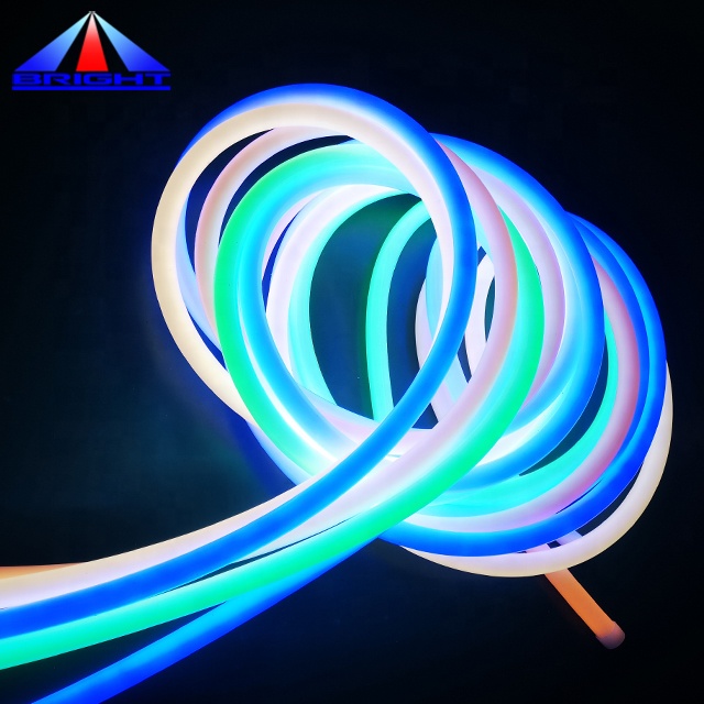 Lampu strip fleksibel fleksibel kabel neon led bulat 360 derajat tabung silikon IP67 rgb putih diameter 12V 24V 25mm