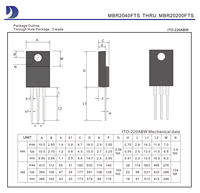 Redresseurs à barrière Schottky traversants MBR2045FTS 45V 20A 0.7V pour alimentation électrique TO-220F (ITO-220ABW) Lot 100% original et traçable