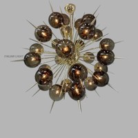 Lustre Sputnik en verre fumé fait main, style mid-century, en laiton, pour salon et salle à manger