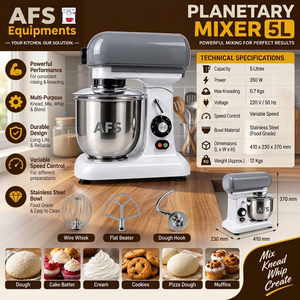 เครื่องผสมอาหารแบบดาวเคราะห์ AFS 5L รุ่นใหม่ 350W โถสแตนเลส ปรับความเร็วได้ สำหรับแป้งเค้ก ครีม และเนย พร้อมรับประกัน 1 ปี - Product Image 4