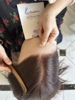 Perruque médicale sans colle en cheveux humains bruts, indétectable, avec dentelle HD 13x6, ligne de cheveux blanchie invisible, brun foncé, vente en gros