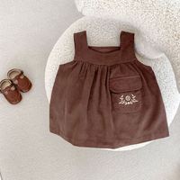 Butik Özel Tasarım %100 Pamuklu Korduroy Bebek Kız Elbisesi Çiçekli Fırfırlı Kıyafetler Çocuk Giyim Seti