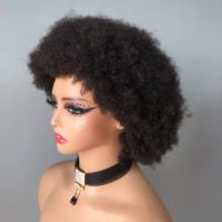 Wig keriting Afro Perruque murah Wig Bob pendek Label pribadi dengan poni tebal Wig rambut manusia keriting Afro UNTUK WANITA HITAM