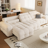 Sofá Telescópico Eléctrico Estilo Crema para Sala de Estar, Sofá Cama Modular de Tres Plazas en Línea Recta, Cómodo, de Tela de Chenilla y Terciopelo