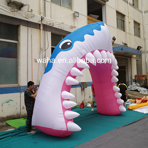 巨大なサメの口の形をしたエントランスアーチトンネル、インフレータブルサメアーチ、シーワールドイベント装飾用広告 - Product Image 1