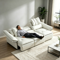 Sofá Cama Eléctrico de Cuero Genuino de Tres Plazas, Moderno, Plegable y Reclinable, Multifuncional, Ahorra Espacio, para Sala de Estar o Dormitorio