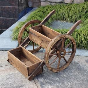 フラワーカートハーフバレルワゴン,プランター木製 - Product Image 4