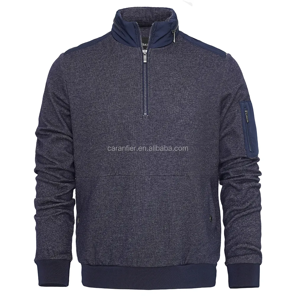 OEM FREE LOGO Brand Men's Pullover Half Zip Fleece Hoodies Stand Collar Sweatshirt Sport Golf Plus Size Patchwork sweater