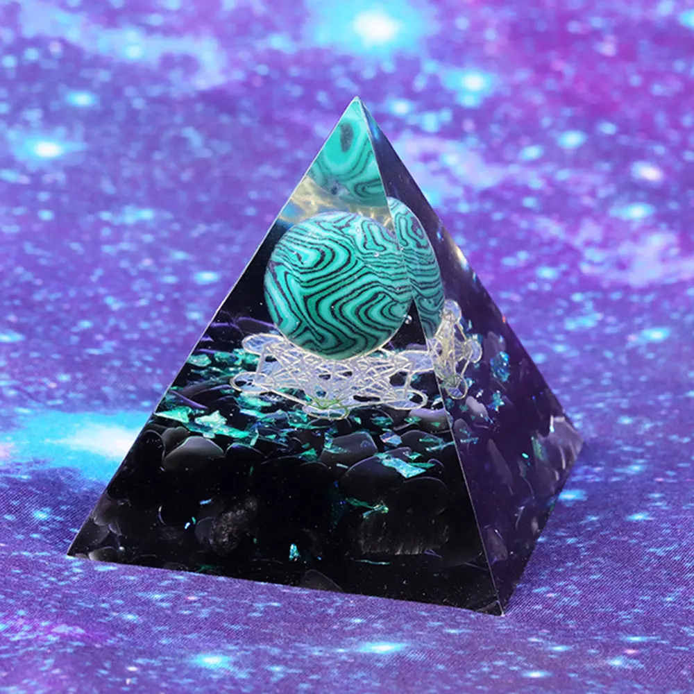 Obsidian Gemstone Reiki Chakra Energy Orgone Pyramid Chakra Balancing Malachite Crystal Sphere Orgonite Pyramid