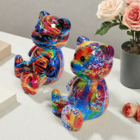 Oso de Peluche, Decoración para Habitación Infantil, Mueble de TV de Lujo para Sala de Estar, Mueble para Vino, Adorno de Oso Violento de Dibujos Animados, Resina Pequeña