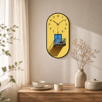 Jam Dinding Seni Dekoratif PVC HD Warna-warni dengan Desain Kuning dan Biru untuk Ruang Tamu
