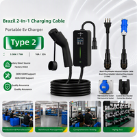 Chargeur EV Portable Type 2 7kW 32A IP55 Écran LED. Brésil 2-en-1, Câble AC, pour Maison & Extérieur