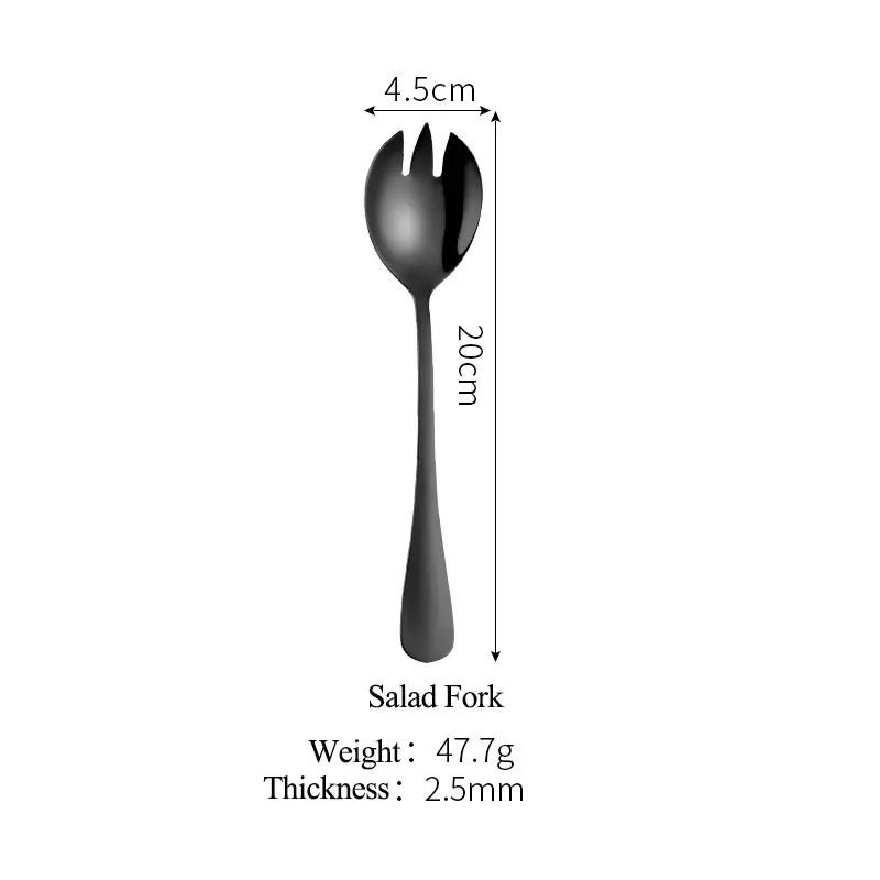 Bulk Black Stainless Steel Cutlery Salad Spoon And Fork Shiny Black Serving Flatware Set Wedding