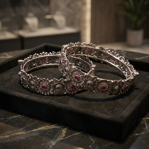 Wholesale Classic Womens Fashion <b>Bangles</b> 2 Pc Set Hottest Selling Oxidised Plated Crystal Rhinestone Nickel Lead Free Artificial - Product Image 2