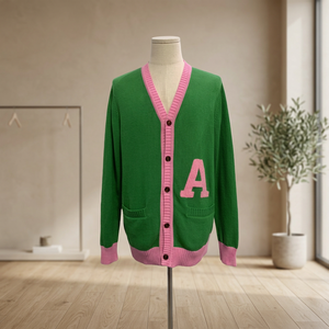 Cardigan en tricot grec AK 7GG personnalisé en laine/acrylique respirant avec broderie de lettres, pull de haute qualité pour hommes, vente en gros - Product Image 3