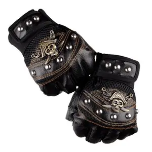 Gants sans doigts en cuir PU à rivets tête de mort, mode Hip Hop, gants de gymnastique pour hommes et femmes, mitaines tactiques pour femmes, mitaines de Moto, gants pour hommes