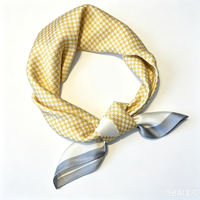 Écharpe carrée légère de luxe en soie de mûrier 100 % à imprimé pied-de-poule jaune, très vendue, pour femme