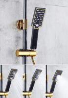Nouveau système de douche thermostatique carré en acier inoxydable avec jet pluie, barre coulissante, mitigeur de baignoire noir et or, robinet de salle de bain chaud/froid