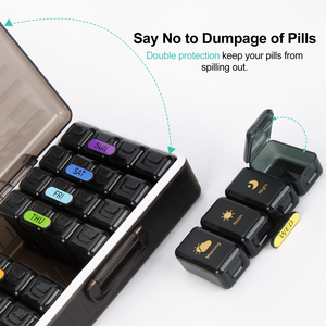 Pastillero Semanal Gujia <span class=keywords><strong>de</strong></span> Gran Capacidad con 28 Compartimentos, Ecológico, Multifuncional, <span class=keywords><strong>de</strong></span> ABS/PP y Silicona, Color Negro - Product Image 3