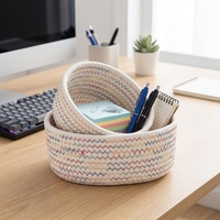Panier de rangement en corde de coton écologique, moderne et minimaliste, pour cosmétiques, bijoux, télécommandes, papeterie, organisation du bureau