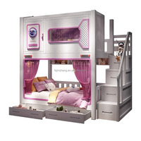 JS FURNITURE Nouveau design Mobilier de chambre enfant : Lit double princesse, lit superposé capsule spatiale avec toboggan, rangement et escalier en bois, style hôtel