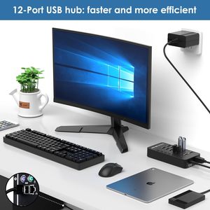 Powered <span class=keywords><strong>USB</strong></span> hub12 cổng <span class=keywords><strong>USB</strong></span> trung tâm dữ liệu Splitter với 4 cổng <span class=keywords><strong>USB</strong></span> 3.0, 2 sạc cổng, 6 <span class=keywords><strong>USB</strong></span> 2.0 đa sạc cổng Dock - Product Image 4