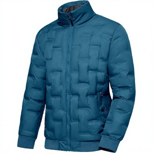 Chaqueta Azul para Hombre, Cuello Alto, Cierre de Cremallera, Cortavientos, Abrigo Casual de Invierno, Relleno de Fibra de Poliéster Gruesa, Corte Regular - Product Image 1