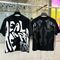 Kaos Pria Hip Hop Streetwear Hitam Lengan Pendek dengan Cetakan Slogan Reaper di Kedua Sisi, Grafik Duri Mengkilap di Belakang, Model Oversized