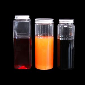 Bouteille de boisson en plastique PET transparente carrée à large ouverture, personnalisée, 250 ml, 500 ml, 8 oz, vide, pour jus, avec bouchon - Product Image 4