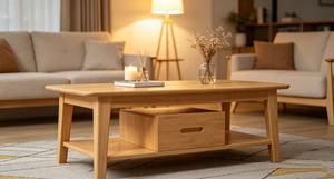 Modern Solid Wood Coffee <b>Table</b> with Storage <b>Drawer</b> Scandinavian Living Room Furniture - Product Image 5