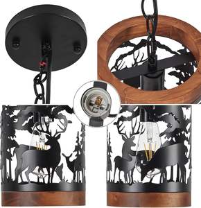 Luminaire suspendu rustique <span class=keywords><strong>en</strong></span> forme <span class=keywords><strong>de</strong></span> <span class=keywords><strong>cerf</strong></span> SIMIG, 1 lumière, style ferme, <span class=keywords><strong>bois</strong></span> et métal, luminaire suspendu réglable pour cuisine et salle à manger - Product Image 2