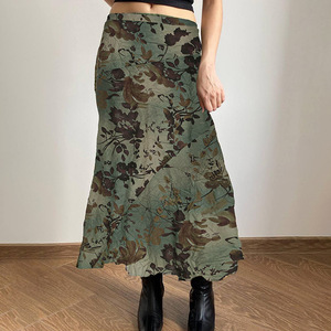 Falda Midi de temperamento adelgazante de cintura alta con diseño dividido Irregular de impresión Vintage para mujer - Product Image 5
