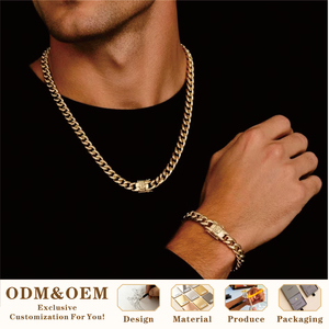 Collar de Joyería de Moda de Acero Inoxidable Chapado <span class=keywords><strong>en</strong></span> <span class=keywords><strong>Oro</strong></span> de 18K, Estilo <span class=keywords><strong>Cadena</strong></span> <span class=keywords><strong>Cubana</strong></span> de Miami, Lujoso y Elegante, Impermeable y Resistente a la Decoloración, Personalizado - Product Image 1
