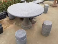 Ensemble de table ronde en granit blanc sésame poli G603 avec 4 tabourets tambour - Pierre paysagère pour patio de villa de luxe et complexe hôtelier