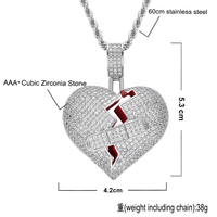 Bijoux Hip Hop Coeur Brisé Pendentif Collier Micro Pave Cubique Zircon Collier Couple Mode Personnalisé Hiphop Pendentif Femmes Hommes