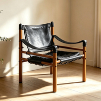 Fauteuil d'appoint vintage en cuir, structure en bois d'érable nord-américain, pour salon, hôtel, balcon, salle à manger